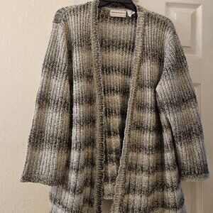 Alfred dunner open front Sweater cardigan Grandmacore Metallic stripe grey 1X
